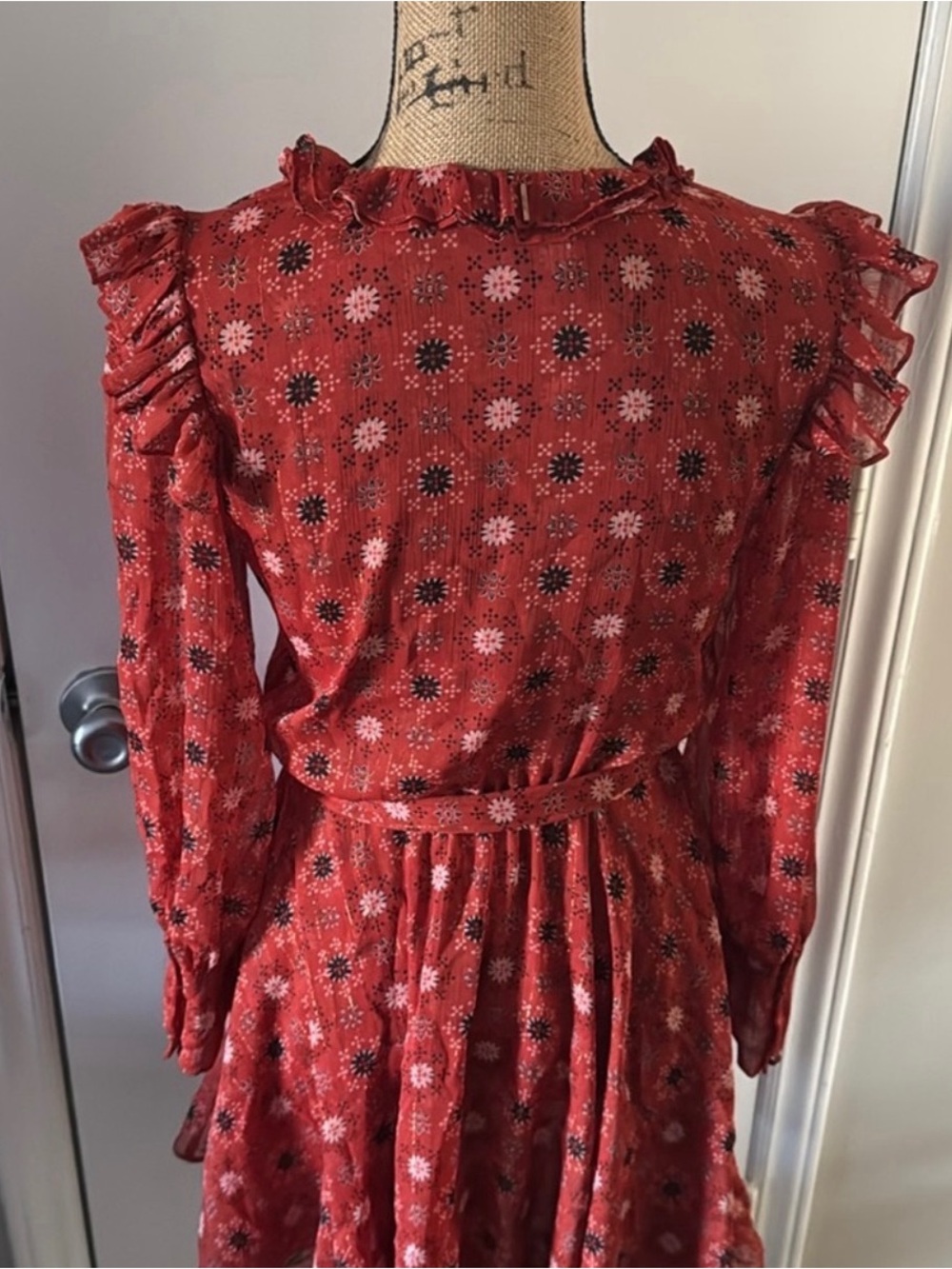 💕 Misa Los Angeles Veruka Red Long Sleeve Mini Dress - S 💕 - Picture 6 of 7